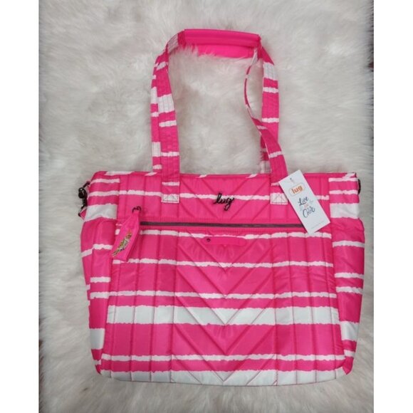 NWT Lug Paddle Tote Bag In Pink/White Stripe - Picture 2 of 14